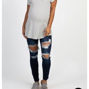 Pinkblush Navy Distressed Maternity Skinny Jean 26